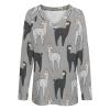 Funny Black and Grey Llama Women's Sweatshirt V Neck Long Sleeve Shirts Pullover Blouses Casual T-Shirt Tops L view 4