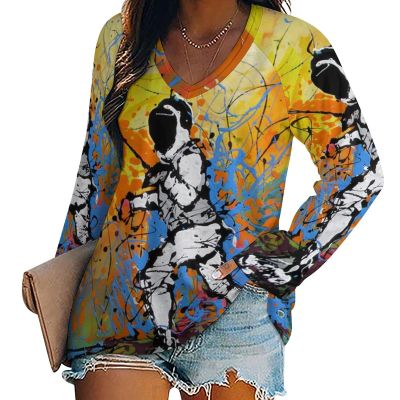 Novelty Fencing Women's Sweatshirt V Neck Long Sleeve Shirts Pullover Blouses Casual T-Shirt Tops 4XL