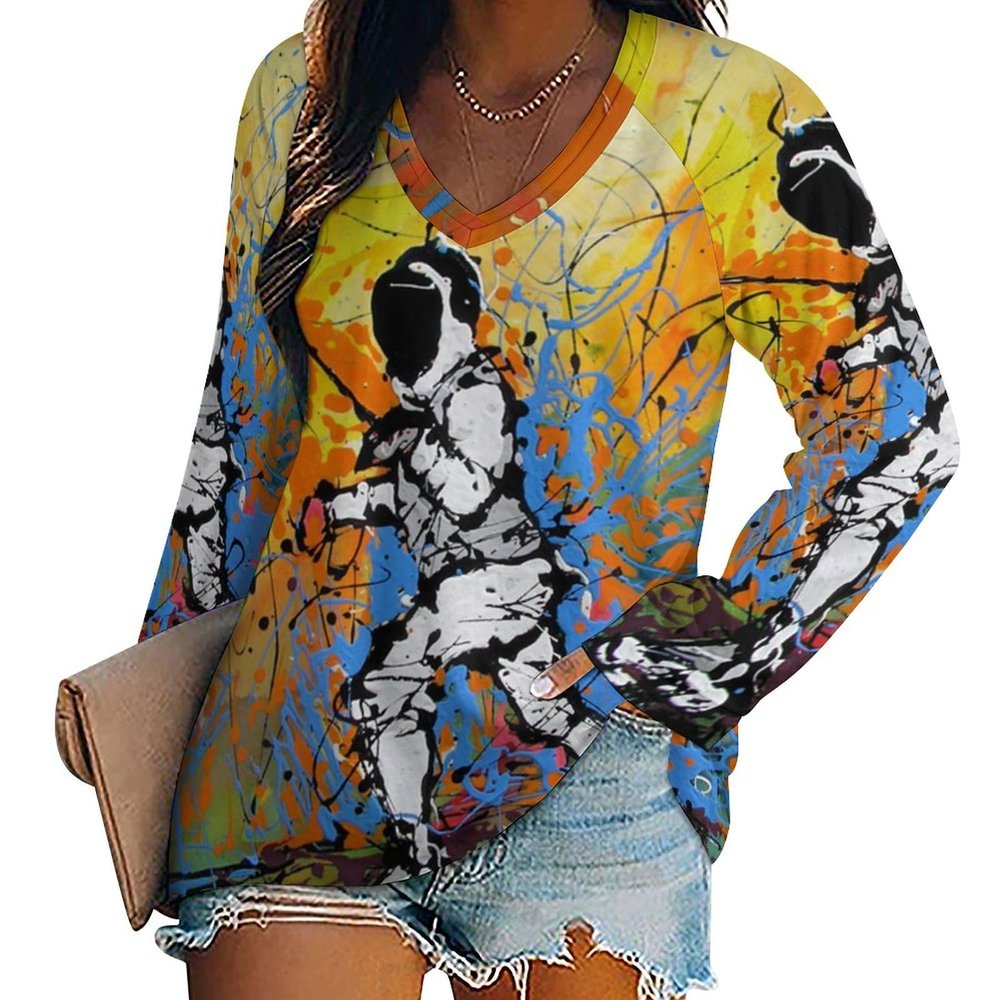Novelty Fencing Women's Sweatshirt V Neck Long Sleeve Shirts Pullover Blouses Casual T-Shirt Tops 4XL