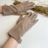 Women's Autumn Winter Gloves Warm Lined Touch Screen Driving Gloves Hand-stitched Pearls Suede Wrist Mitten Female (Color : Khaki) view 2