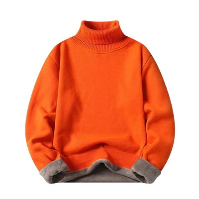Autumn and Winter Turtleneck Men's Knitted Pullover Men's Solid Color Knitted Pullover Sweater Orange 4XL