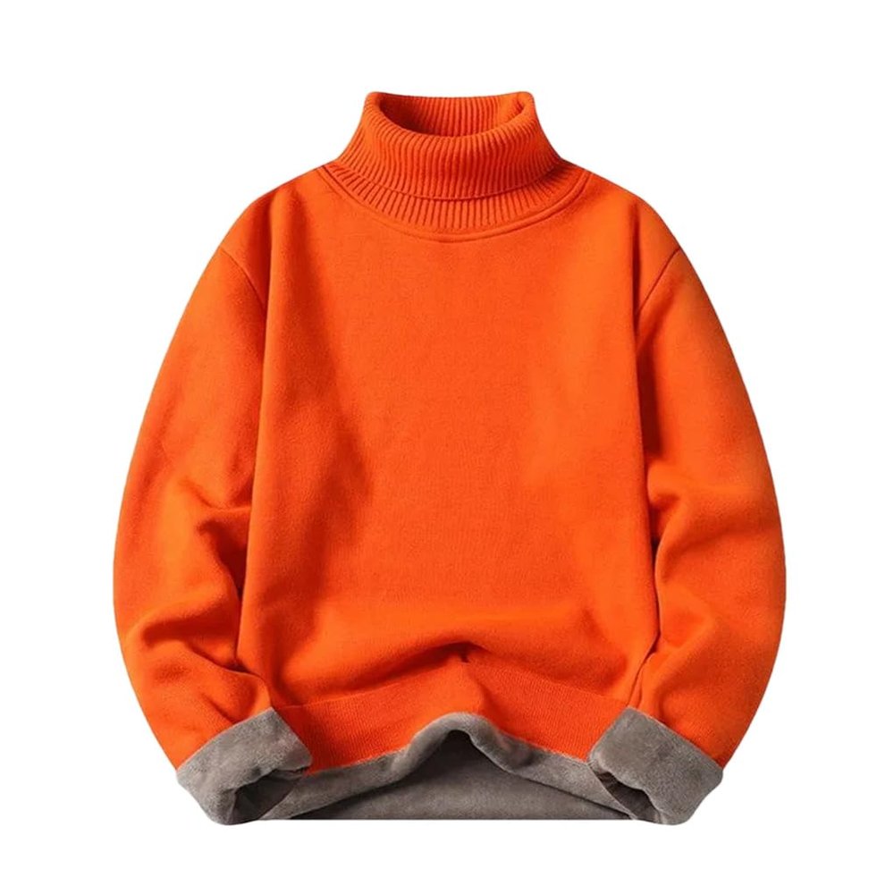 Autumn and Winter Turtleneck Men's Knitted Pullover Men's Solid Color Knitted Pullover Sweater Orange 4XL