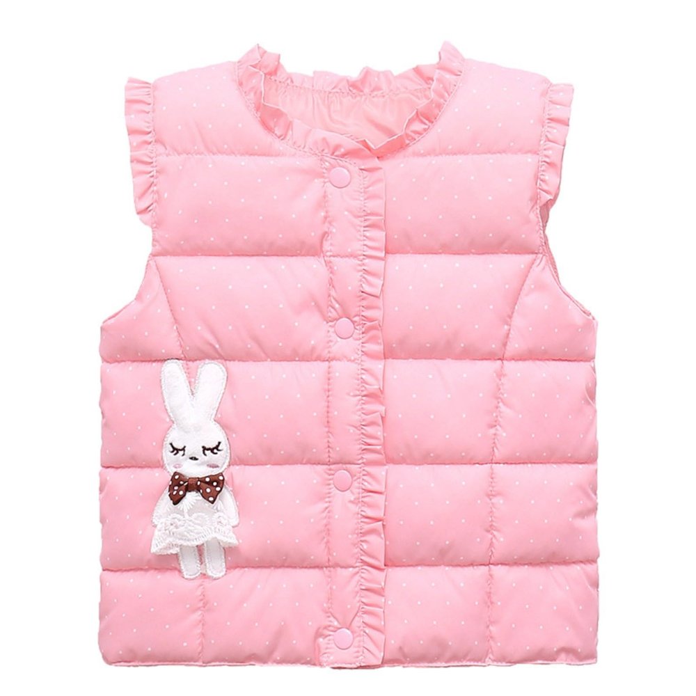 Baby Boys Girls Cute Cartoon Vest Winter Warm Lightweight Sleeveless Button Jacket Clothes for Kids (Pink, 8-10 Years)