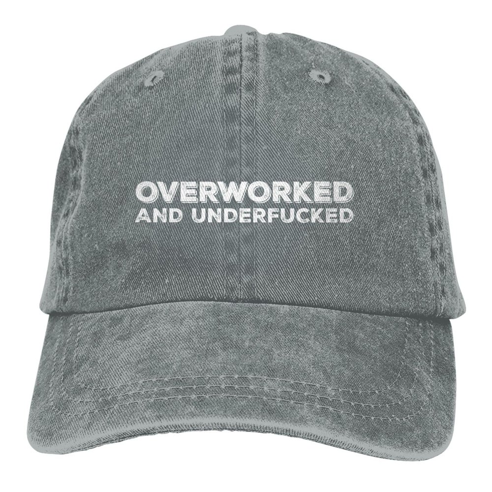 Funny Hat Overworked and Underfucked Hat for Women Baseball Hats Vintage Cap Gray