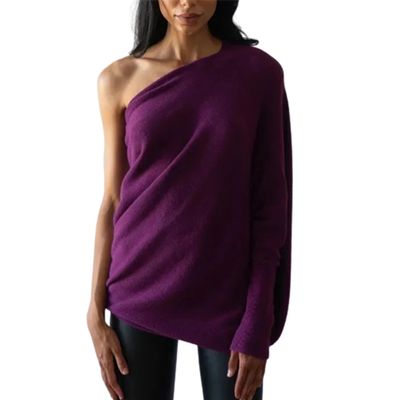 Asymmetric Draped Jumper, Casual Batwing Sleeve Knit SweaterOff The Shoulder Sweater Slouchy Knit Pullover (B)