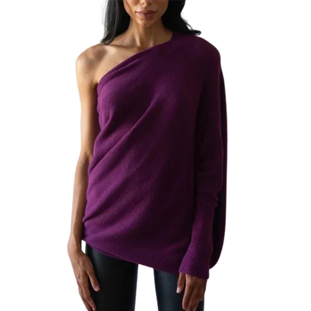 Asymmetric Draped Jumper, Casual Batwing Sleeve Knit SweaterOff The Shoulder Sweater Slouchy Knit Pullover (B)