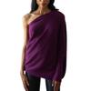 Asymmetric Draped Jumper, Casual Batwing Sleeve Knit SweaterOff The Shoulder Sweater Slouchy Knit Pullover (B) view 1