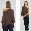 Asymmetric Draped Jumper, Casual Batwing Sleeve Knit SweaterOff The Shoulder Sweater Slouchy Knit Pullover (B) view 3