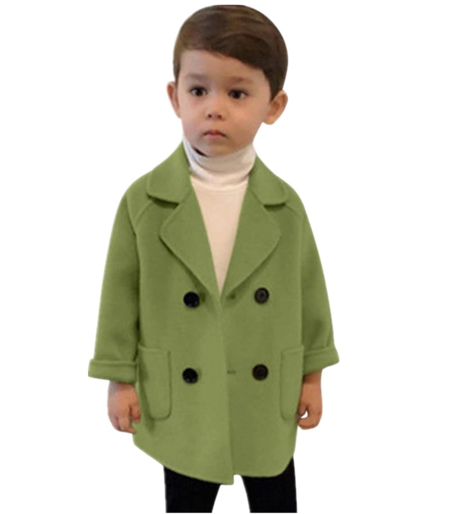 He&Yingmin Toddler Children's Coat Boys Girls' Lapel Double Breasted Wool Blend Coat Baby Kids Trench Coat Jacket Outerwear