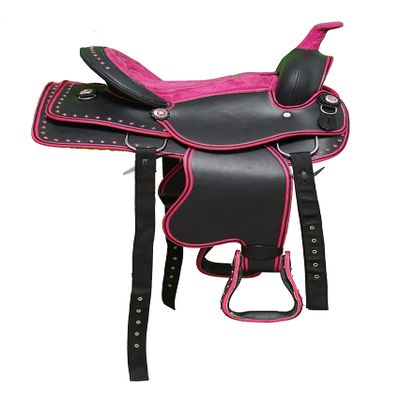 Y&Z Enterprises Western Barrel Racing Horse Saddle Synthetic with Tack Set (Headstall Breastplate Rein) and Saddle Pad Available Seat Size 12" and 14" to 18" Inch (Black & Pink, 17" Inches)