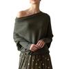 Asymmetric Draped Jumper, Casual Batwing Sleeve Knit SweaterOff The Shoulder Sweater Slouchy Knit Pullover (A) view 1