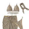 3PCS Stripes Print Bikinis with Skirt Beach Equipment Womens Triangle Swimwear Low Waist Bathers Female Swimsuit (US, Alpha, Large, Regular, Regular, Brown) view 2