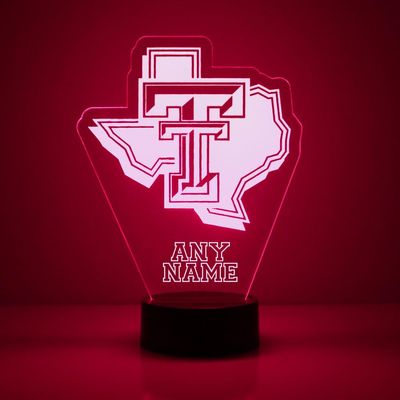Custom Texas Tech University Red Raiders Logo LED Sign Night Light Lamp with Remote and Personalized Name or Image, Officially Licensed from the CLC by Mirror Magic Gifts, Made in the USA