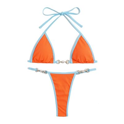 Womens Micro Beachwear Halter Bikinis Triangle Swimwear Sexy Brazilian Swimming Costume Beach Equipment Low Waist Bathers (US, Alpha, Medium, Regular, Regular, Orange)