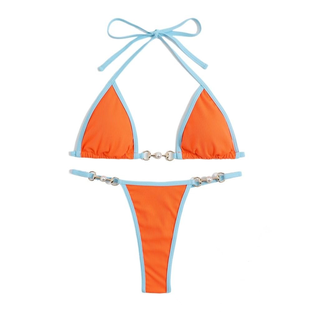 Womens Micro Beachwear Halter Bikinis Triangle Swimwear Sexy Brazilian Swimming Costume Beach Equipment Low Waist Bathers (US, Alpha, Medium, Regular, Regular, Orange)
