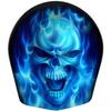 AMERICAN FREEDOM Custom Aluminum Cowbell Horn Cover for Harley Davidson - Blue Flame Skull (Matte Finish, 1993+ Touring & Trike Models) view 1