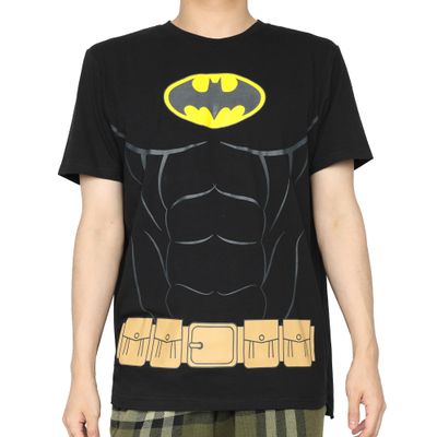 DC Comics Men's Batman Costume Shirt with Detachable Cape Classic Bat Logo Batman Cosplay Tee (X-Large) Black