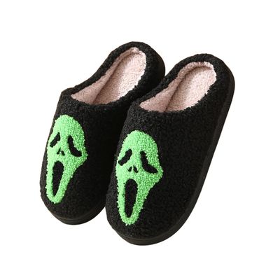 FSwinder Halloween Skull Plush Slippers for Women Men Anti-slip Soft Sole House ShoesCozy Warm Fuzzy Ghost Face Slippers (Green Skull, Adult, Women, 4, Numeric Range, US Footwear Size System, 5.5, Medium)