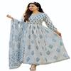 Meera Fab Women's Cotton Printed White Anarkali Kurta with Palazzo & Dupatta Set XXX-Large BLUE view 1