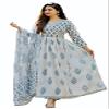 Meera Fab Women's Cotton Printed White Anarkali Kurta with Palazzo & Dupatta Set XXX-Large BLUE view 2
