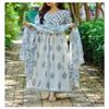 Meera Fab Women's Cotton Printed White Anarkali Kurta with Palazzo & Dupatta Set XXX-Large BLUE view 3