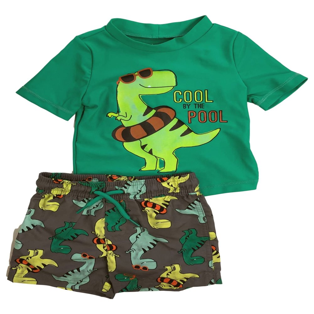 Carter's Infant & Toddler Boys Green Dinosaur Rash Guard & Swim Trunks Set 12m