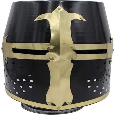 Authentic Gift Collection Black and Golden Metal Brass Medieval Warrior Templar Brass Crusader Helmet Knights Helmet Crusader Helmet Battle Helmet