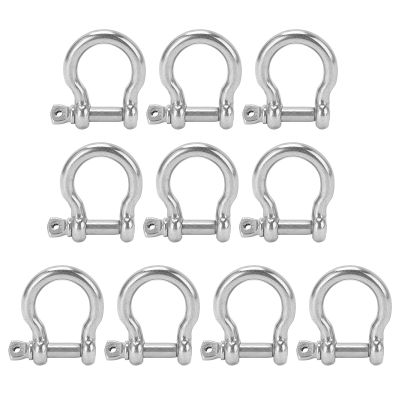 Screw Pin Anchor Shackle, 10Pcs 304 Stainless Steel D Hoop Shackle, Heavy Duty Bow Shape Load Clamp for Survival Rope