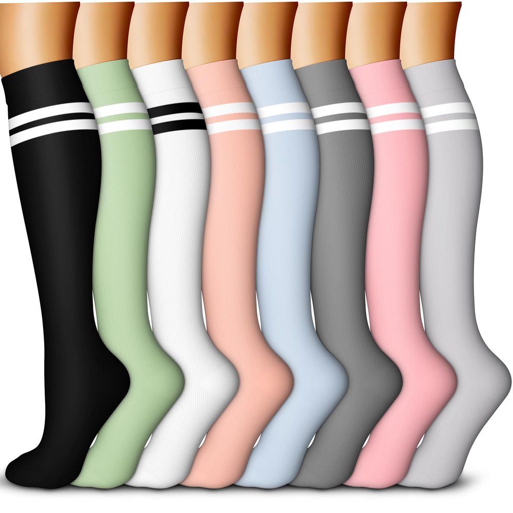 QUXIANG Copper Compression Socks for Women & Men Circulation (8 Pairs) - Best for Running Athletic Cycling - 15-20 mmHg (S/M,Multi 28)