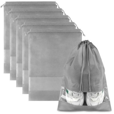 Shoe Bags for Travel, 5 Pcs Large Gray Travel Shoe Bags for Packing, Non-Woven Drawstring Travel Shoe Storage Bag with Clear Window for Men and Women12.6" X 17.3"