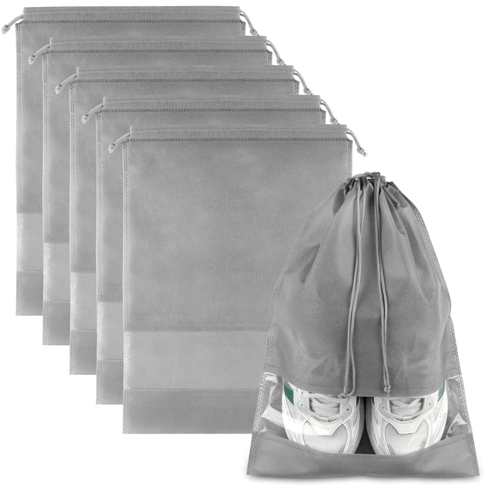 Shoe Bags for Travel, 5 Pcs Large Gray Travel Shoe Bags for Packing, Non-Woven Drawstring Travel Shoe Storage Bag with Clear Window for Men and Women12.6" X 17.3" 
