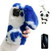 Palizufio Plush Rabbit Case for iPhone 15 Pro Max 6.7",Cute Furry Bunny Ears Hairball Soft Fluffy Winter Warm Case Faux Fur Glitter Diamond Rhinestone Silicone Cover,Blue White view 1