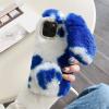 Palizufio Plush Rabbit Case for iPhone 15 Pro Max 6.7",Cute Furry Bunny Ears Hairball Soft Fluffy Winter Warm Case Faux Fur Glitter Diamond Rhinestone Silicone Cover,Blue White view 2