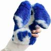 Palizufio Plush Rabbit Case for iPhone 15 Pro Max 6.7",Cute Furry Bunny Ears Hairball Soft Fluffy Winter Warm Case Faux Fur Glitter Diamond Rhinestone Silicone Cover,Blue White view 3