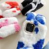 Palizufio Plush Rabbit Case for iPhone 15 Pro Max 6.7",Cute Furry Bunny Ears Hairball Soft Fluffy Winter Warm Case Faux Fur Glitter Diamond Rhinestone Silicone Cover,Blue White view 4