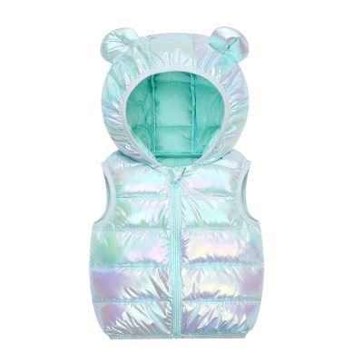 Children Fashion Snowsuit Toddler Winter Autumn Boys Girls Sleeveless Flash Outer With Bear Kids (Green, 1-2 Years)