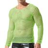 DTODWW Men's Fishnet Hollow Out T-Shirt Long Sleeve See Through Sexy Undershirt Round Neck Mesh Crop Muscle Top Tee Y-Green view 2