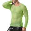 DTODWW Men's Fishnet Hollow Out T-Shirt Long Sleeve See Through Sexy Undershirt Round Neck Mesh Crop Muscle Top Tee Y-Green view 3