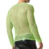 DTODWW Men's Fishnet Hollow Out T-Shirt Long Sleeve See Through Sexy Undershirt Round Neck Mesh Crop Muscle Top Tee Y-Green view 4