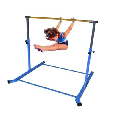 Iron Bar Gymnastic Kip Bar for Kids, Extends from 3 FT to 5 FT, Adjustable Height, Robust Curved Legs for Junior Gymnastics Home Training Equipment (Blue)