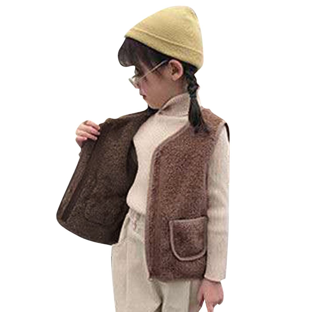 Girls Boys Faux Fur Vest Coat Sleeveless Plaid Zipper Jacket Cute Warm Winter Kids Clothes Fluffy Thick Outerwear