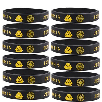 12 Packs Viking Runes Bracelet for Men Women,Nordic Viking Runes Alphabet Valknut Rubber Wristbands Water-proof Silicone Viking Norse Bracelets Norse Mythology Jewelry Viking Amulet Gift