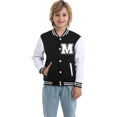 Icibgds Kids Baseball Jacket Letter Print Boys Girls Varsity Coat Casual Lightweight School Uniform With Button (Black-M,12 Years)