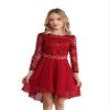 Hularka Kids Girls Floral Lace Chiffon Wedding Bridesmaid Dresses Shiny Rhinestones Flower Girl High-Low Dress Burgundy 12 Years view 1