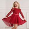 Hularka Kids Girls Floral Lace Chiffon Wedding Bridesmaid Dresses Shiny Rhinestones Flower Girl High-Low Dress Burgundy 12 Years view 3