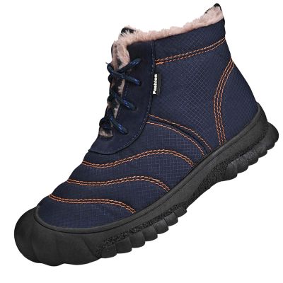 SECHRITE Winter Sneakers for Men Waterproof Booties Anti Slip Thickening Sneakers Outdoor Snow Boots Fur Lined Lace Up Insulated Rubber Winter Warm Sneakers Blue 46