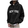 Men's Letter Graphic Print Hoodie Casual Long Sleeve Pullover Oversize New York Sweatshirt Pocket Drawstring Top Trendy Clothes For Men Long Sleeve Lightweight Hoodie Men,(Black,4XL) view 1