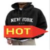 Men's Letter Graphic Print Hoodie Casual Long Sleeve Pullover Oversize New York Sweatshirt Pocket Drawstring Top Trendy Clothes For Men Long Sleeve Lightweight Hoodie Men,(Black,4XL) view 2