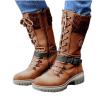 Ladmiple Boots For Women Fashion Mid Calf Women's Combat Mid-Calf Boots Side Zipper Military Shoes Low Heel Motorcycle Riding Biker Western Dress Ankle Booties 2023 view 2