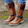 Ladmiple Boots For Women Fashion Mid Calf Women's Combat Mid-Calf Boots Side Zipper Military Shoes Low Heel Motorcycle Riding Biker Western Dress Ankle Booties 2023 view 3